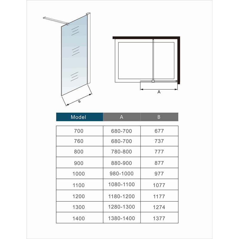 Atticus 1000mm W x 1950mm H Walk In Glass Screens with Glass