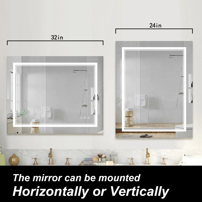 Atherton Modern Frameless Anti-Fog LED Lighted Dimmable Wall Mounted Bathroom Vanity Mirror