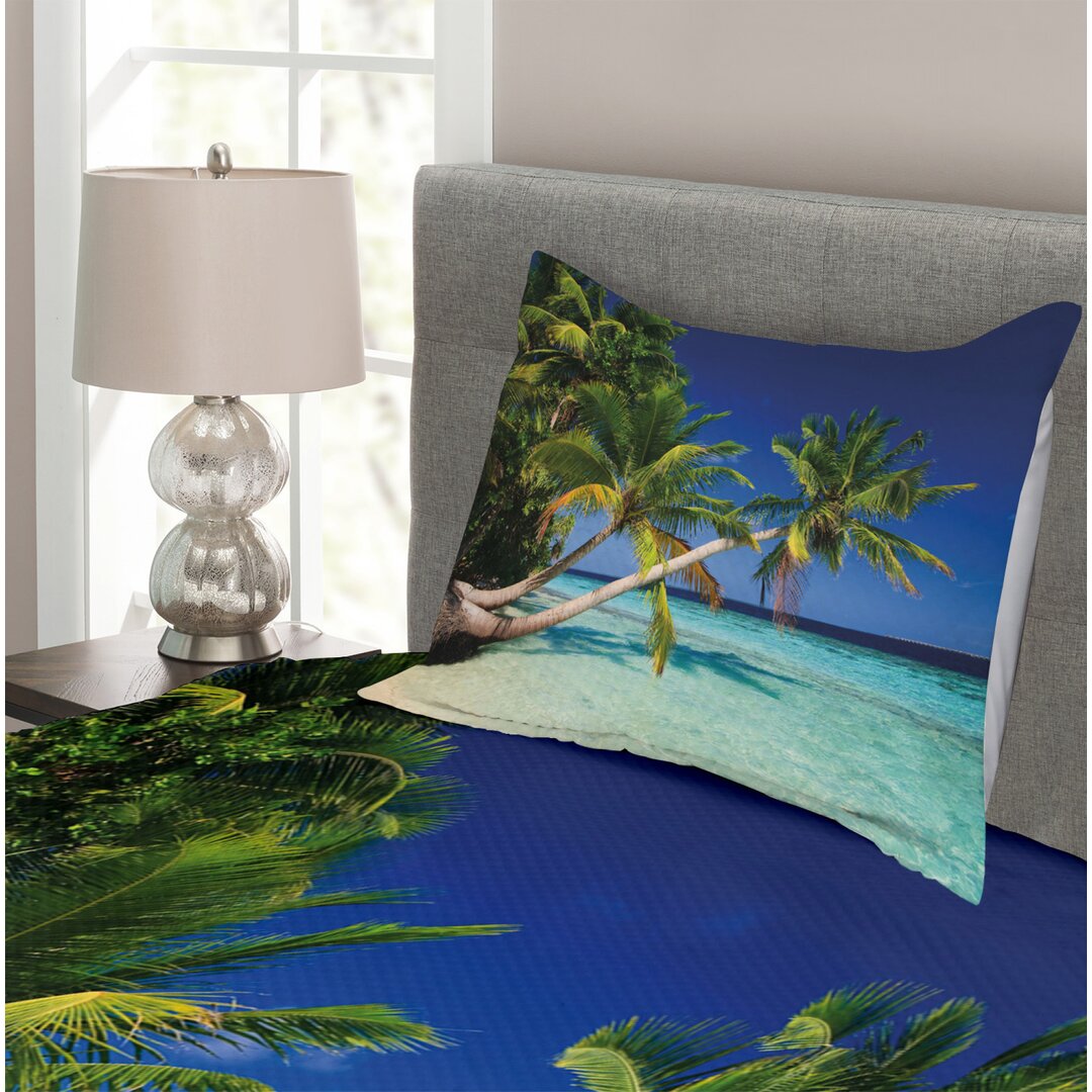 Gestepptes Bettdecken-Set, Tropic Island Palms, Landschaft, Grün Aqua Blau