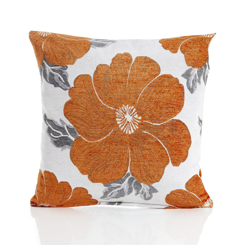 Darionte Poppy Chenille Cushion Cover, 45cm x 45cm, Orange, Pillow Cover Only
