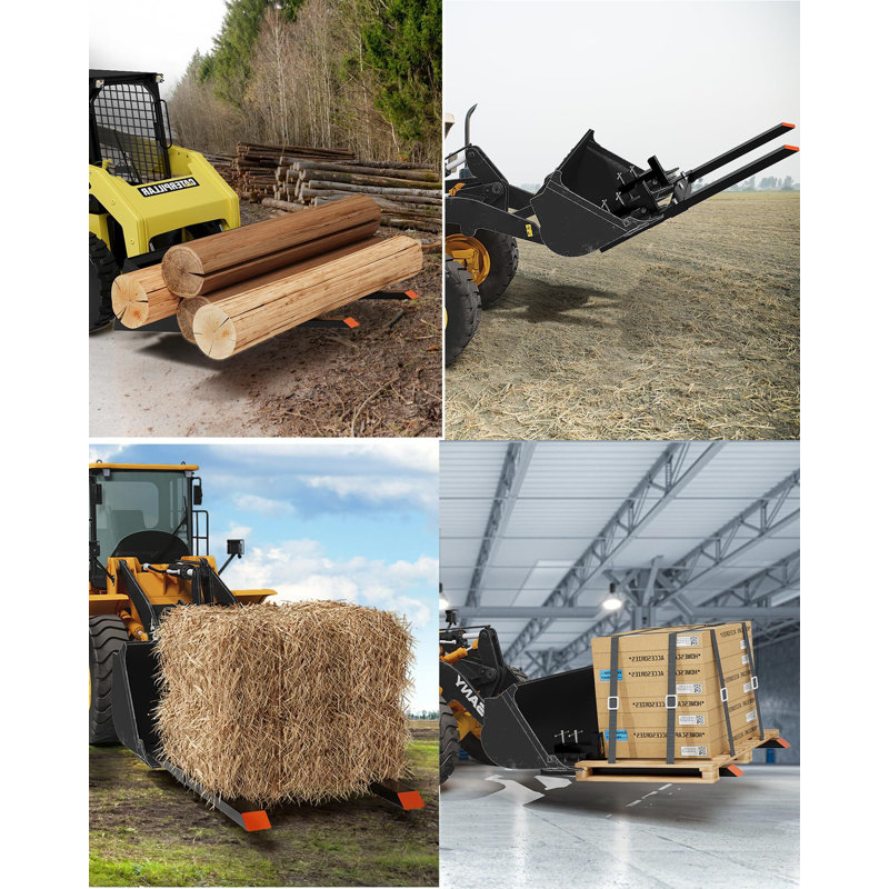77” 6000Lbs Clamp On Pallet Forks, Heavy Duty 6000Lbs Clamp On Pallet Forks With Adjustable Stabilizer Bar
