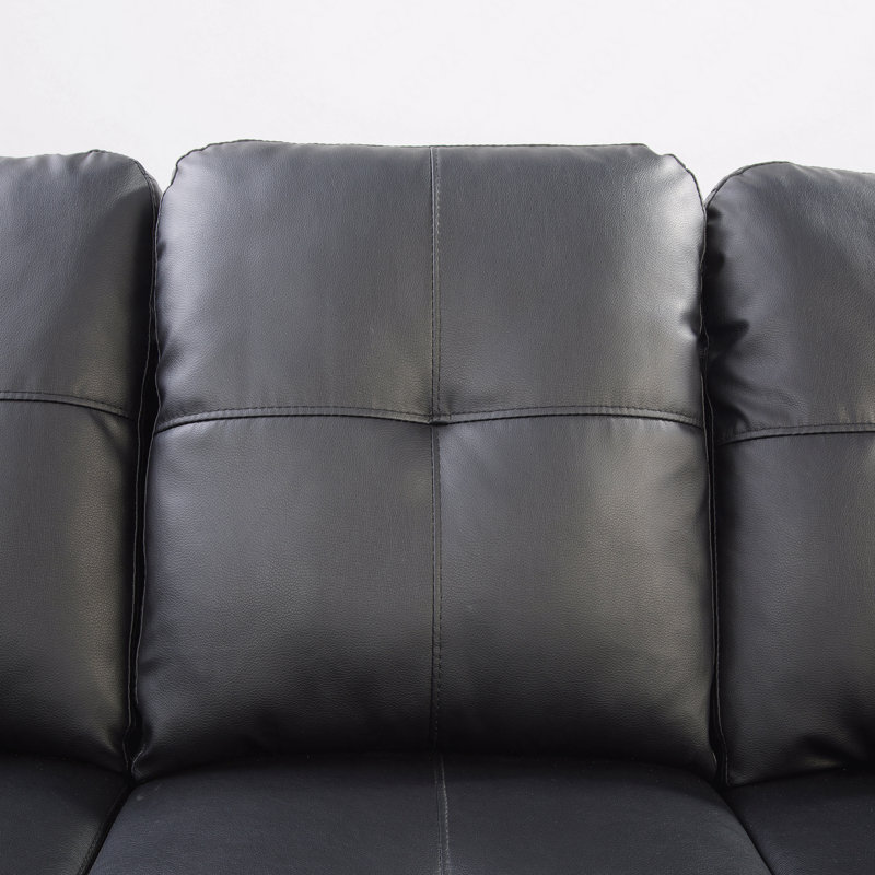 Black Faux Leather L - Shaped Sectional With Storage & Cup Holders