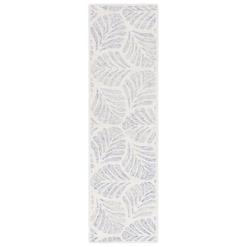 Mcconnico Floral Handmade Tufted Wool Area Rug in Ivory / Blue, Runner 2'3" x 8'