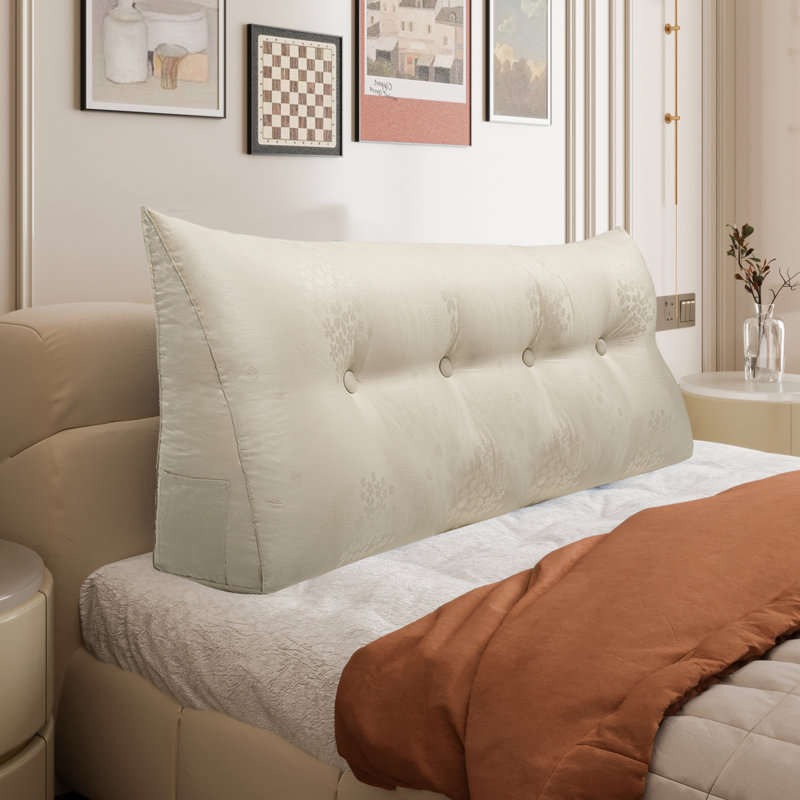 Sit-up Back Comfort Large Triangular Bolster Headboard Reading Wedge Pillow Compression, Full, Light Beige