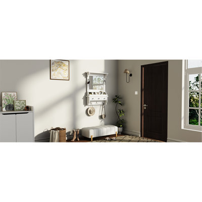 Meuble-lavabo mural flottant, blanc, tiroirs, pochettes, crochets, miroir 31,7 po