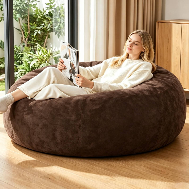 Grand fauteuil à billes de 5 pi avec rembourrage en mousse à mémoire de forme, fauteuil en peluche confortable, fauteuil de lecture géant pour adulte, chambre à coucher, fauteuil de lecture décontracté, emballage compressé