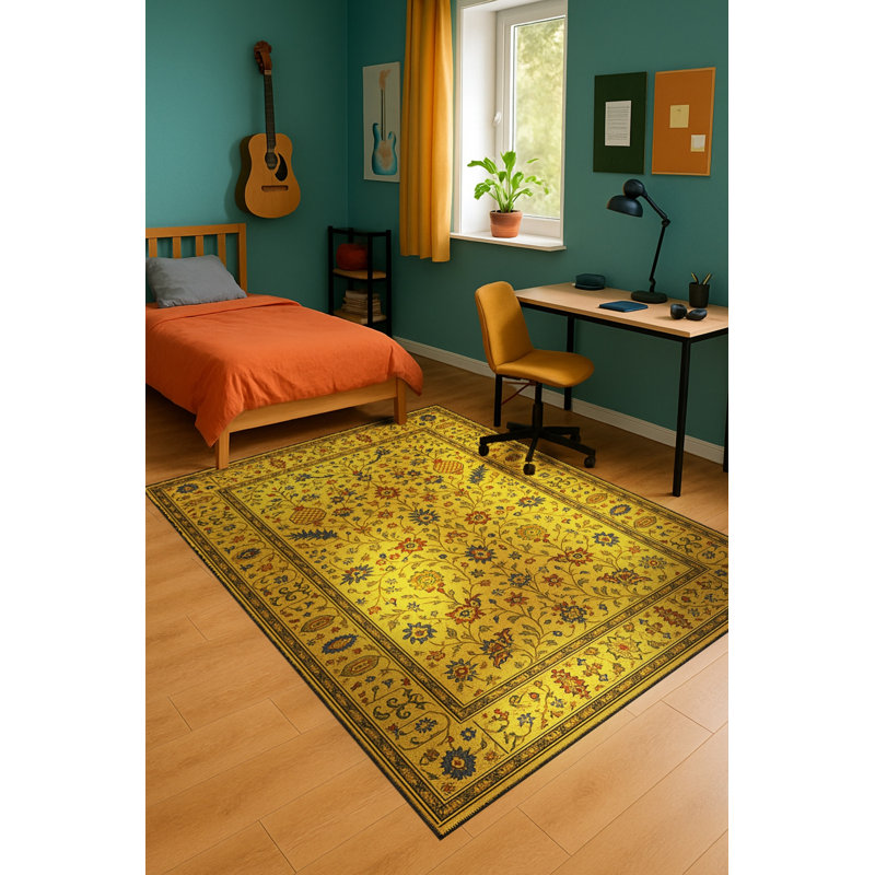 Tapis tissé orange traditionnel Mosso, 4'7" x 6'7"