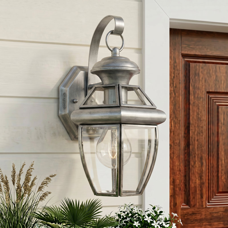 Newbury 1-Light Pewter Outdoor Wall Lantern, Pewter, 7" W x 11.5" H x 6.75" D