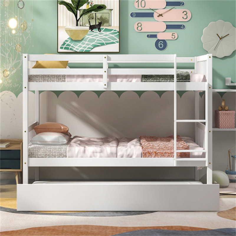 Twin Over Twin Bunk Bed with Trundle, Twin, White