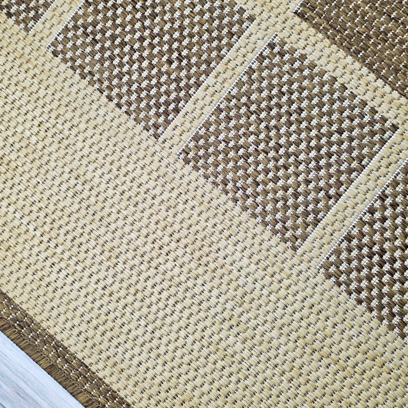 Gere Rug Non Slip Flat Weave Border Check Geometric Kitchen Living Room Carpet, Brown, Rectangle 80 x 150 cm
