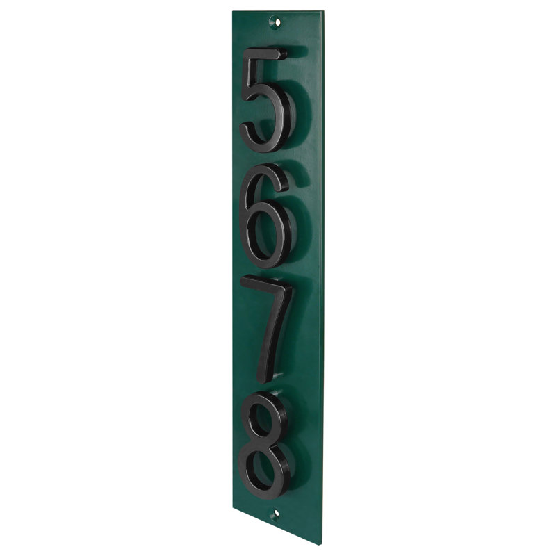 Plaque d'adresse verticale flottante en aluminium Royal Shade - 4 chiffres personnalisés, Vert, Noir, Oui