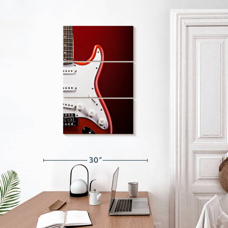 Abarca, guitare électrique moderne sur fond rouge, H 32 po x l 20 po