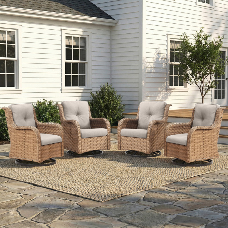 Ensemble de meubles de patio en osier - 4 pièces de chaises de patio pivotantes, chaises d'extérieur en PE en rotin pour terrasse de jardin