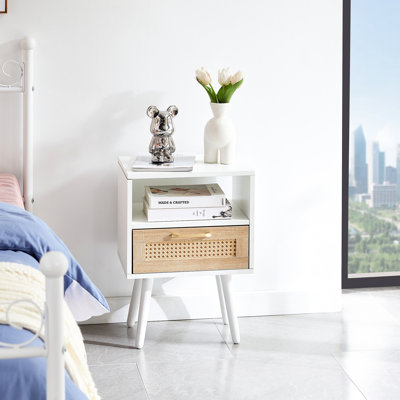 Table d'appoint avec tiroir et pieds en bois massif, espace de vie pratique de 16,04 po