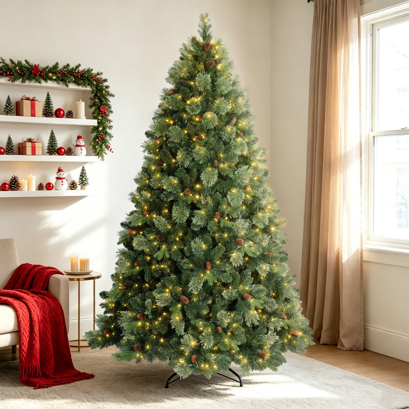 Arbre de Noël artificiel en flocons pré-éclairé avec pomme de pin, H 7 pi