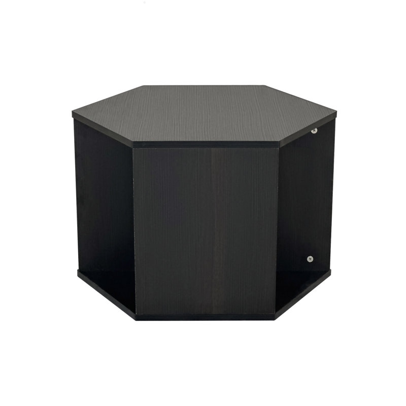Hexagonal Coffee Table Side Table Nightstand, Black Brown