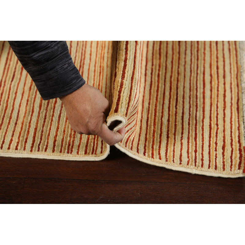 Tapis beige noué à la main de conception unique 3 pi 4 po x 4 pi 10 po