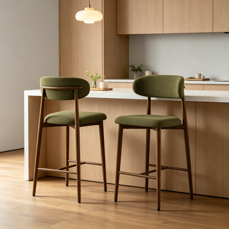 Ensemble de 2 tabourets de comptoir en lin Green