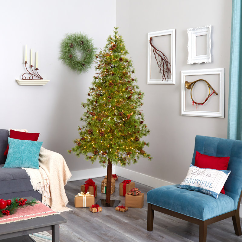 Lighted Artificial Pine Christmas Tree, 7' H