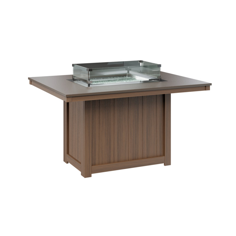 Berlin Gardens Donoma 54″ Rectangular Dining Fire Pit Table, Hammered Top Bronze with Antique Mahogany Base