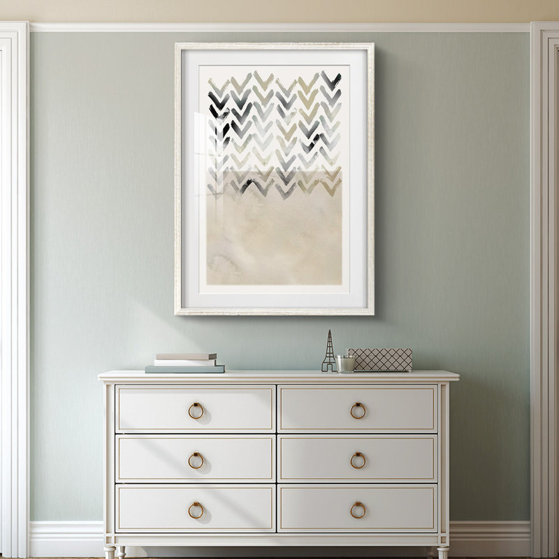 Neutral Chevron -Framed Print, 28.5" H x 20.5" W, White