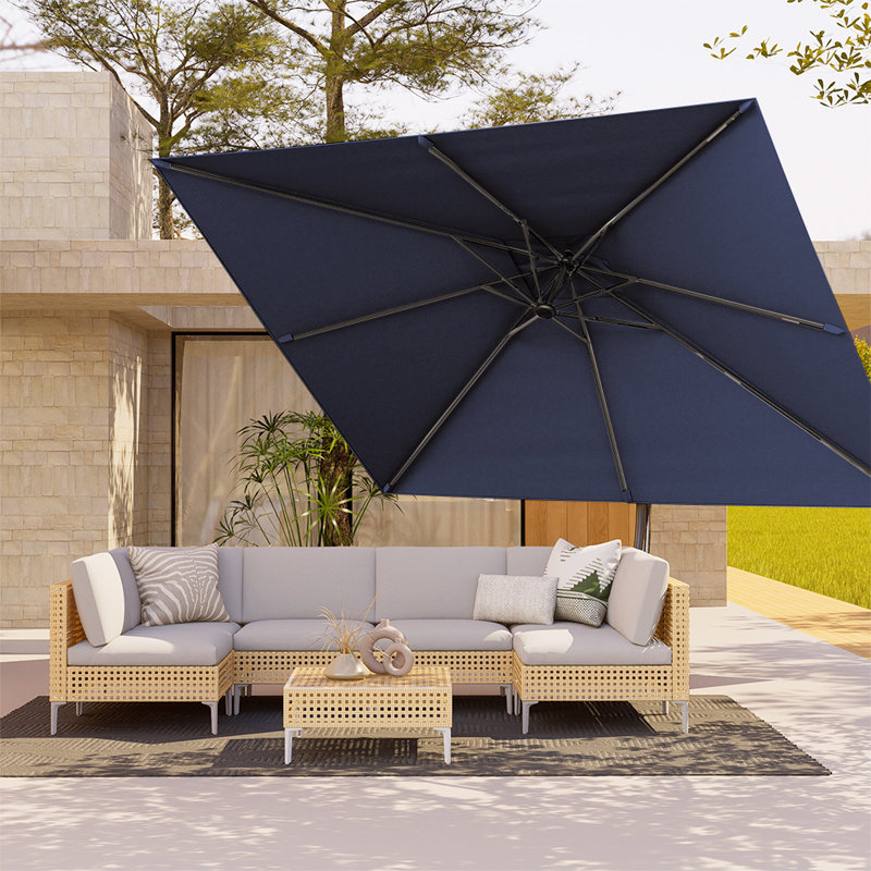 Kappel 10 x 13 Ft Rectangular Tilt Adjustable Curved Cantilever Umbrella with Base, Navy