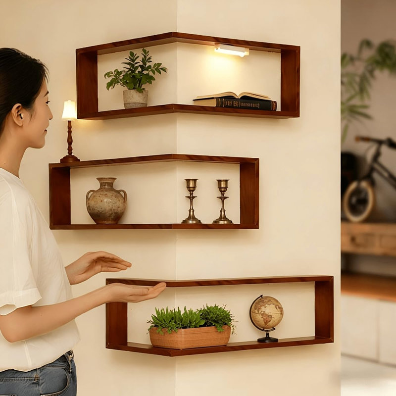 Wall Mounted Corner Shelves 3 Piece Plywood / Laminate Board Corner Shelf