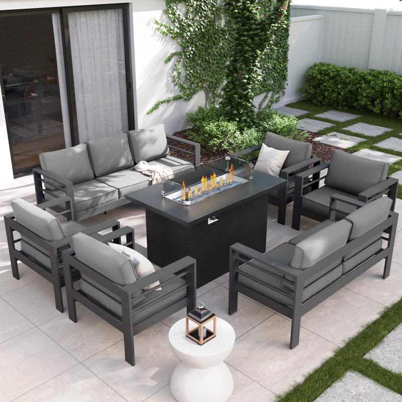 9 - Person Patio Conversation Set with Cushions, Dark Gray, Dark Gray