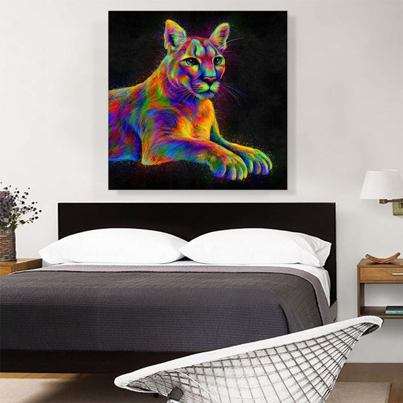 «Cougar Colorful Animal», reproduction d'impression sur toile tendue, H 36 po x l 36 po x P 0,75 po
