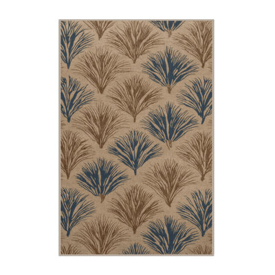 Machine Washable Botanical Brown Area Rug
