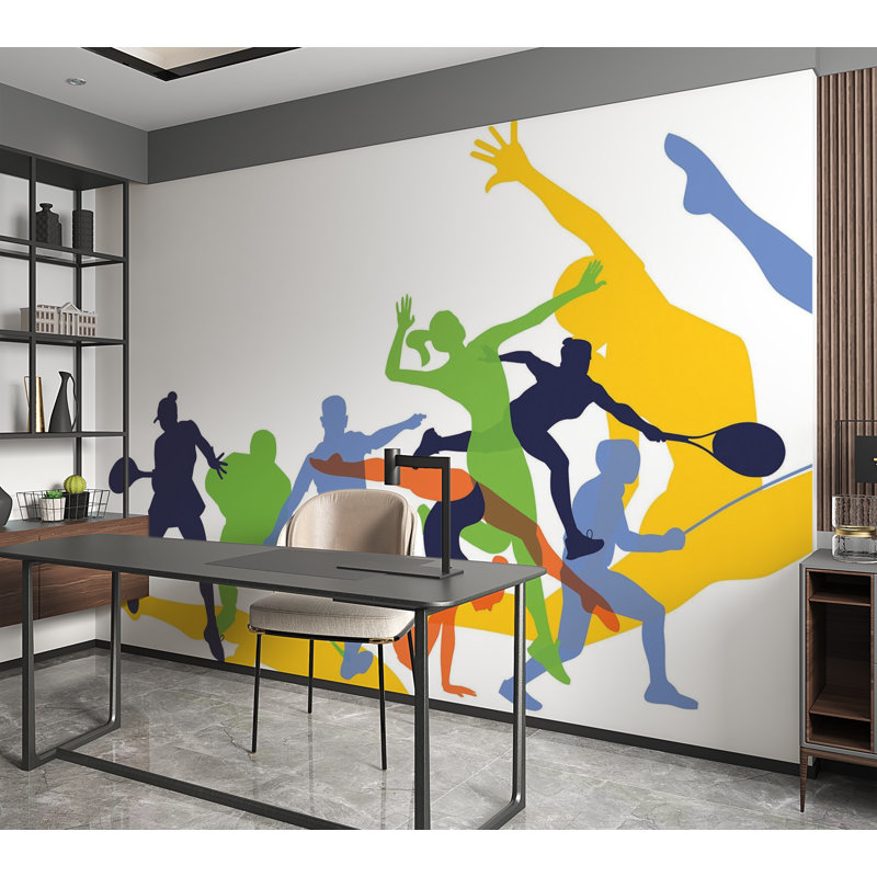 Papier peint de qualité supérieure - Silhouettes de sports dynamiques, L 120 po x l 180 po