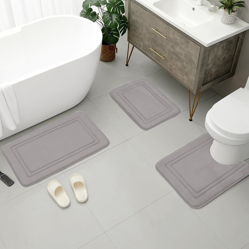 3 Piece Novelty Bath Mat, Grey