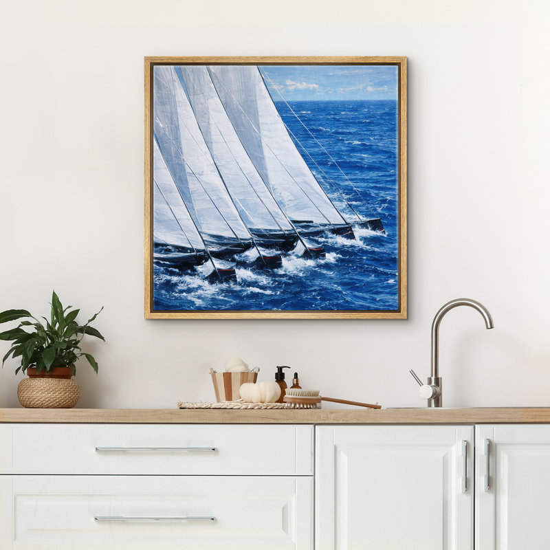 Voile sur un océan bleu profond, paysage nautique, scène animée, reproduction d'art sur toile encadrée, Naturel