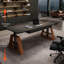 Bureau à 2 tiroirs noir + brun-noisette réglable en hauteur massif + bois manufacturé + acier-108218808