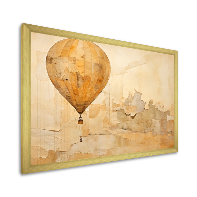 Minimalisme, montgolfière, impression sur toile, Cadre doré simple, H 24 po x l 32 po x P 1 po