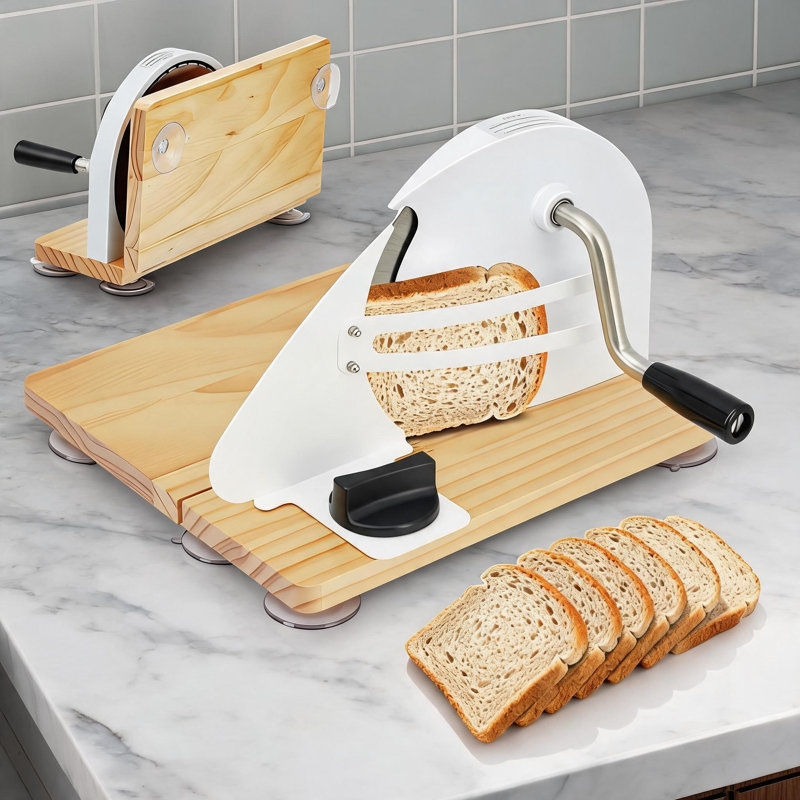 Collapsible Manual Bread Slicer, with Hand Crank, Adjustable Thickness