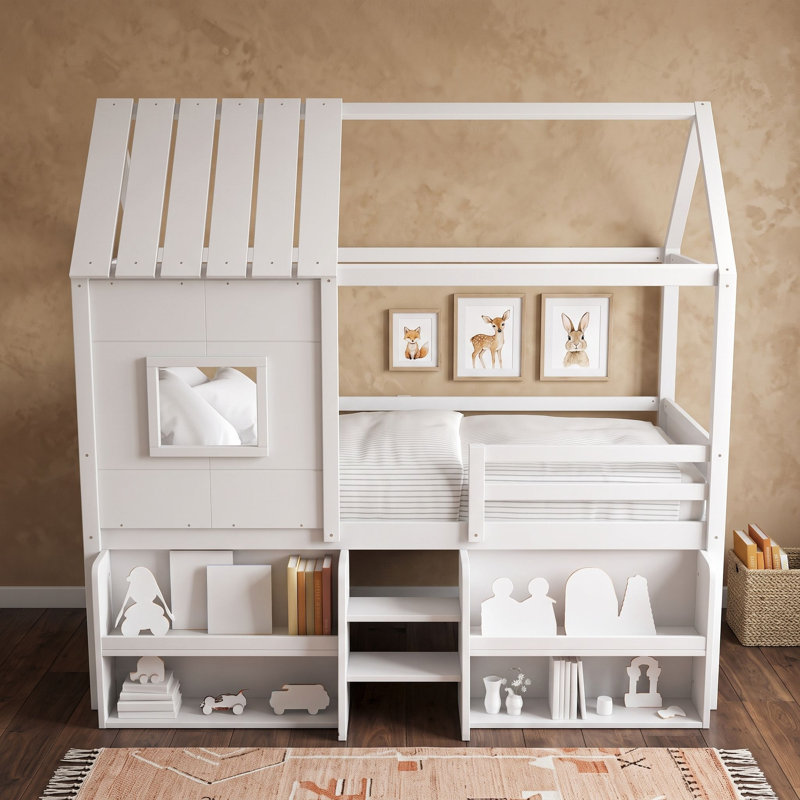 Loft Bed with Built-In Stairs, Twin, White