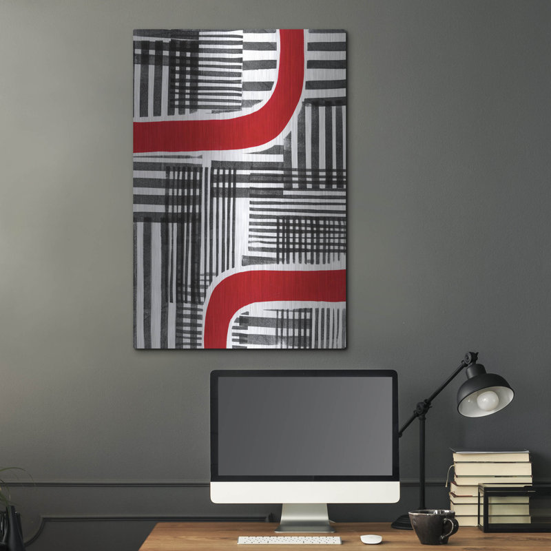 «Red Interrupted II» par Regina Moore, art mural en métal, H 36 po x l 24 po