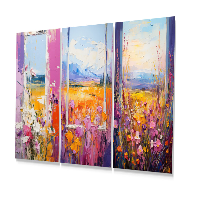 Ensemble de 3 décorations murales rose et jaune, H 28 po x l 36 po