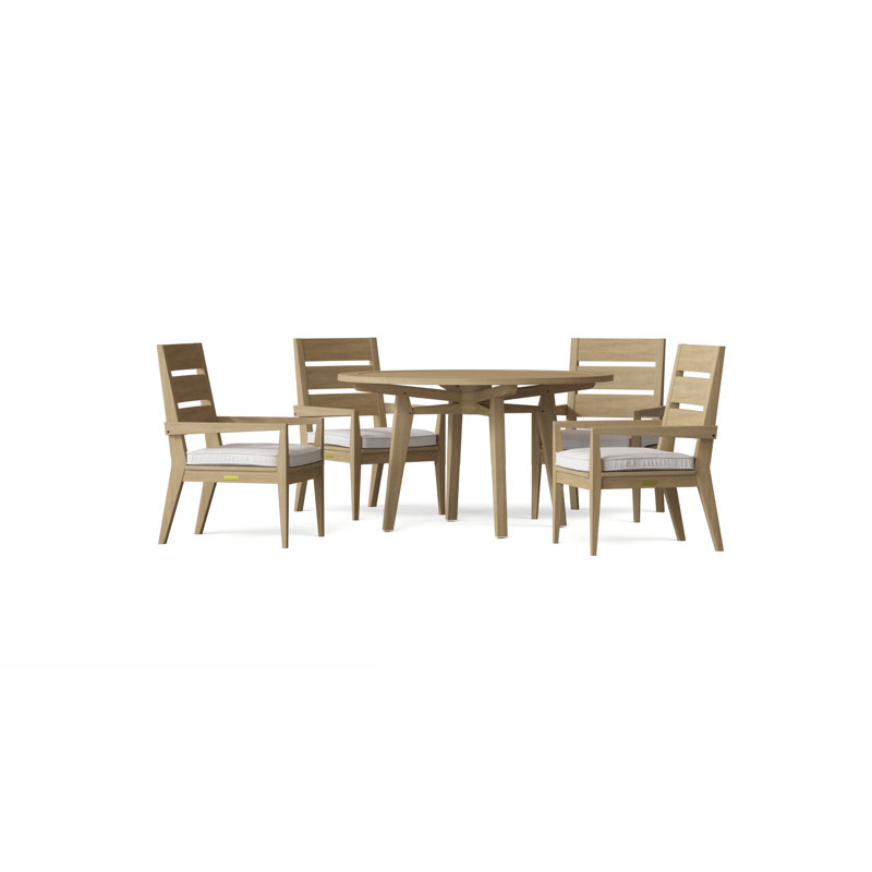 Algarve Outdoor 5 - Piece Teak Dining Set with Cushions, 52in x 52in x 29.5in, Canvas Navy Sunbrella® Canvas