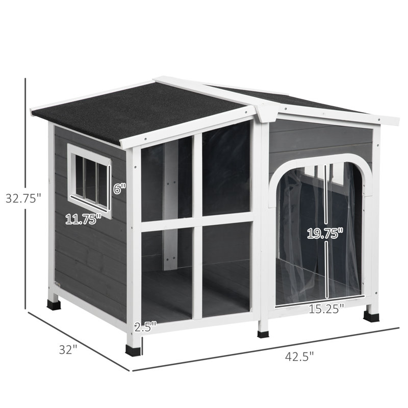 Niche pour chien en bois de style chalet Pawhut pour l'extérieur avec toit ouvrant et fenêtre géante