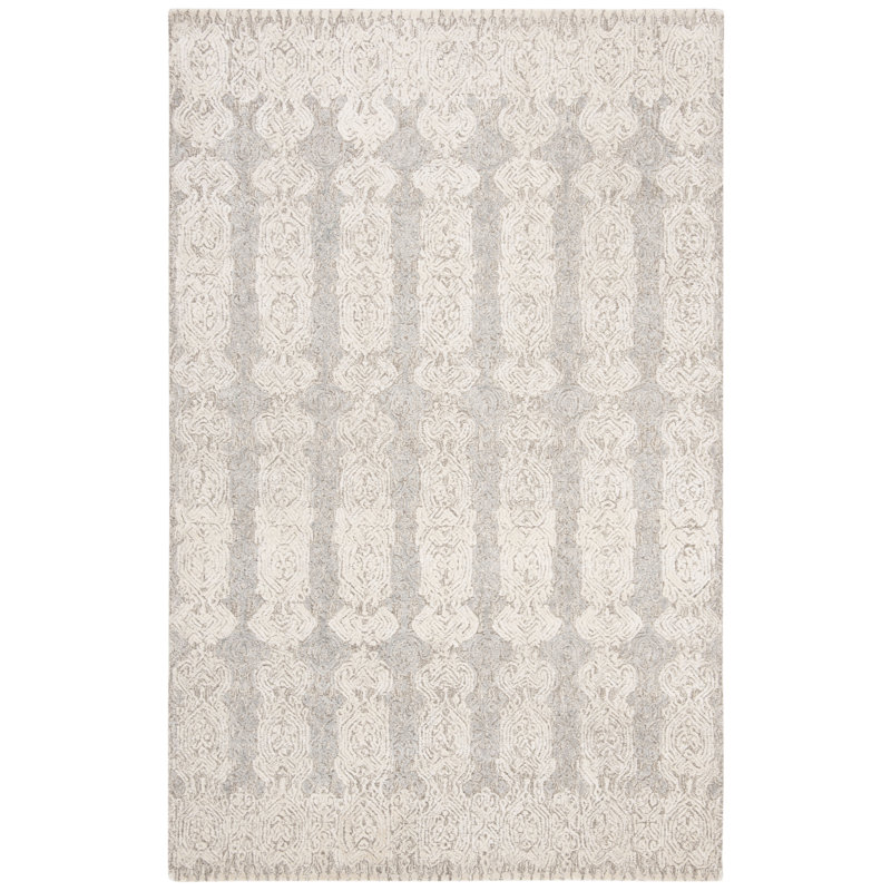 Samaniego Hand Tufted Viscose/Wool Oriental Rug in Grey/Ivory, Rectangle 8' x 10'
