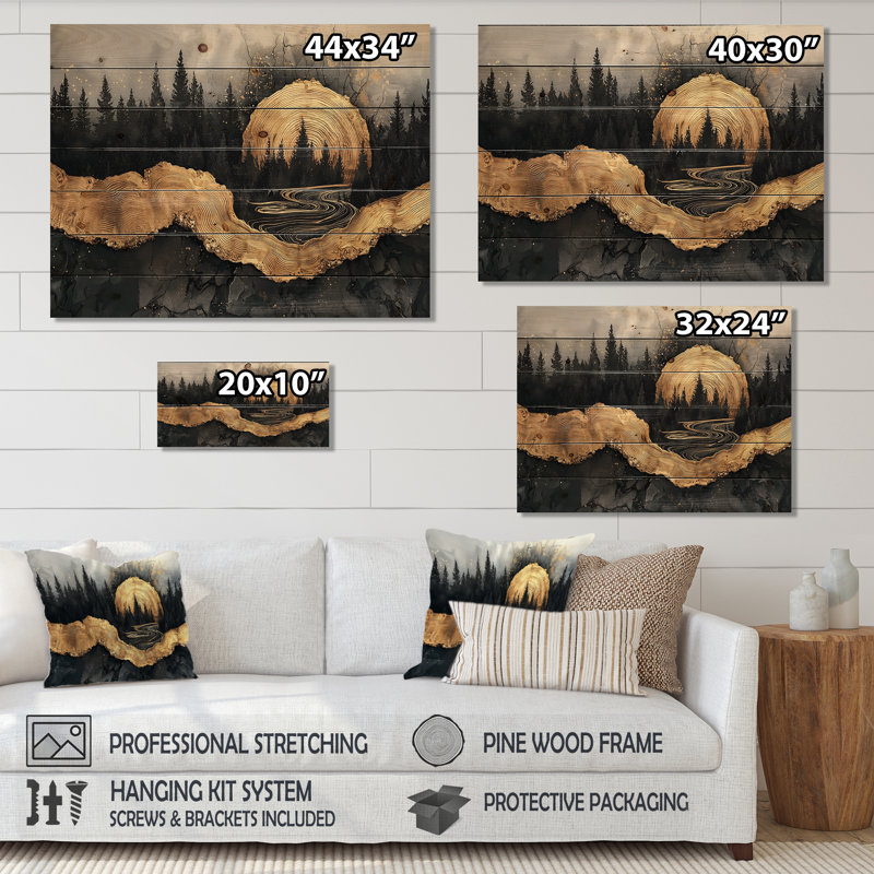 Forêt forêt de cristal onyx noir III - décoration murale bois de forêt - sur bois de pin naturel, H 30 po x l 40 po