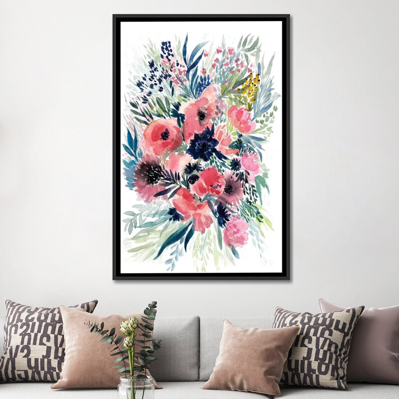 « floral bouquet vi », impression sur toile, H 26 po x l 18 po x P 1,5 po, Toile avec cadre noir, Pas de tapis