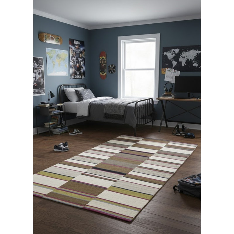 Tapis moderne rectangulaire touffeté à la main beige et fuchsia treillis 5 x 8 Shaney