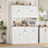 Armoire à poubelle à grande capacité avec tablette à micro-ondes et armoire de rangement autoportante