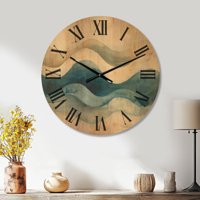Coastal Wave Rhythm II - Blue Nautical Round Wall Clock, Printed on Wood