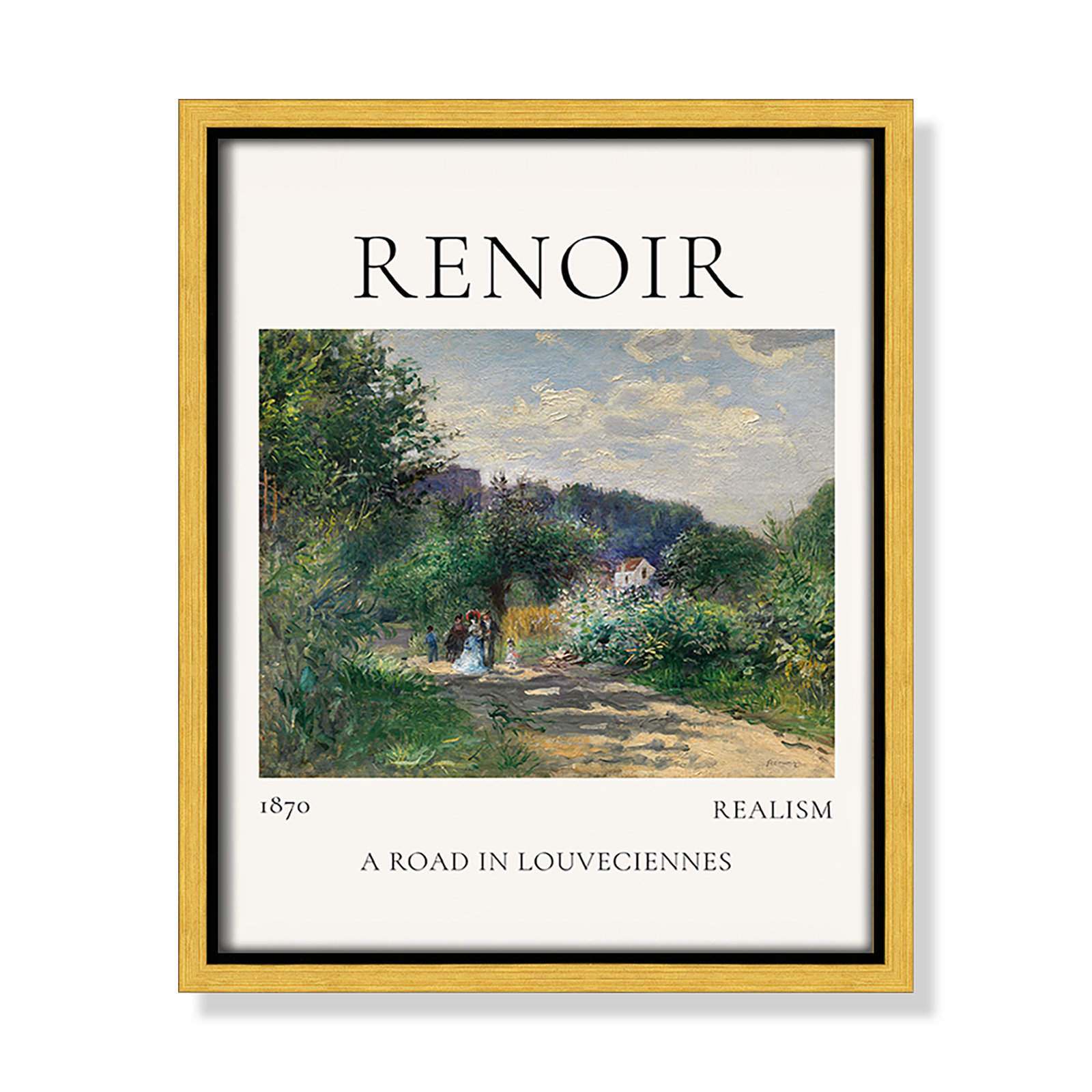 Old Masters Collection " A Road In Louveciennes " by Auguste Renoir, No, 11.5" H x 9.5" W x 2" D, Gold Floater Frame