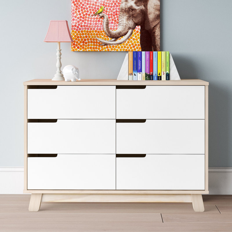 Hudson 6 Drawer 48" W Double Dresser, Washed Natural/White