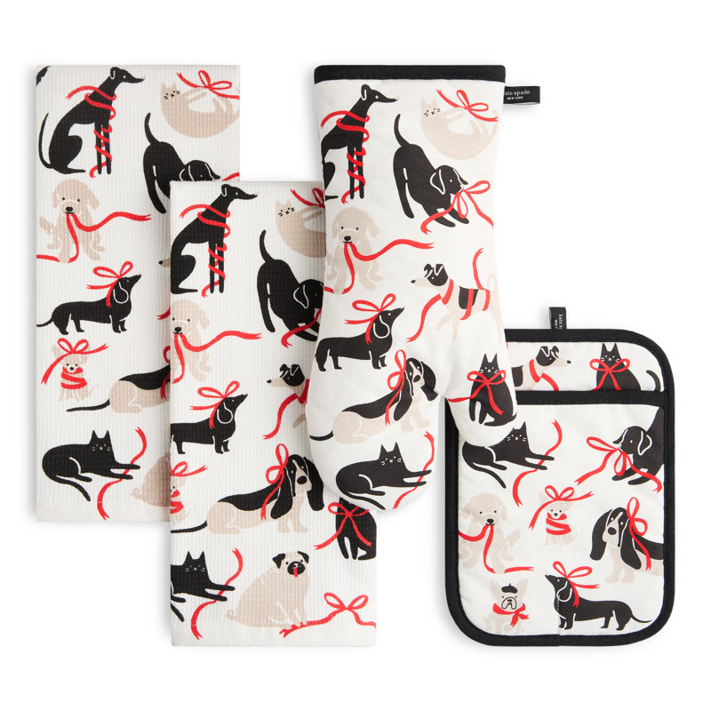Kate Spade New York Holiday Pets Kitchen Towel, Oven Mitt & Pot Holder Set